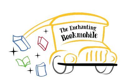A drawing of a bookmobile with books coming out of it.