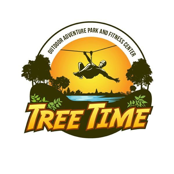 A logo for tree time outdoor adventure park and fitness center