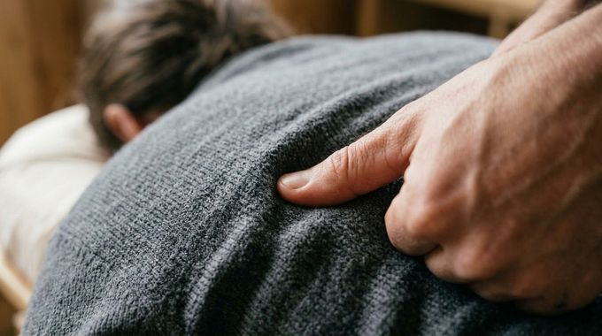 Hand resting on a person’s back during a comforting massage