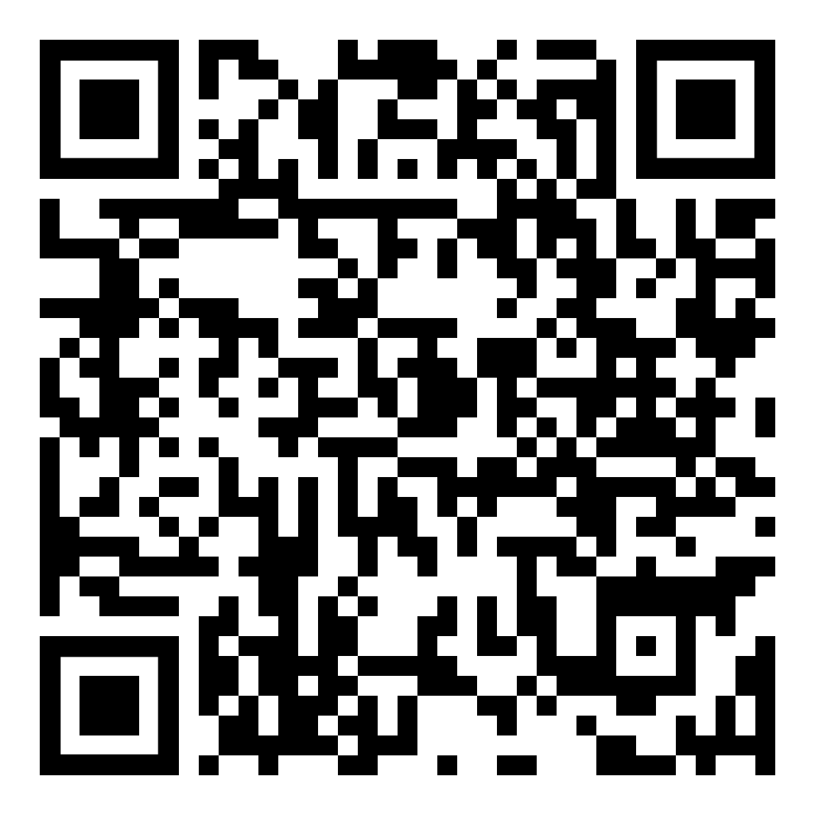 A black and white QR code square on a white background.
