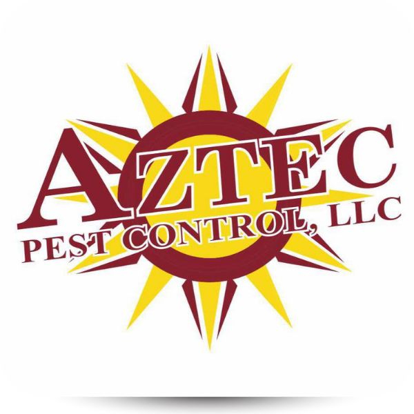 Aztec Pest Control, LLC logo in maroon, gold, and white with a sunburst design