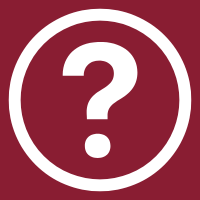White question mark in a circle on a dark red background.