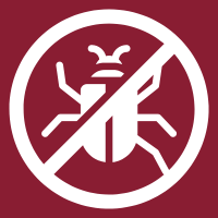 White insect symbol crossed out in a red circle on a dark red background