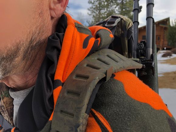 Hunter wearing a J5 Gear gunsling shoulder clip in the field