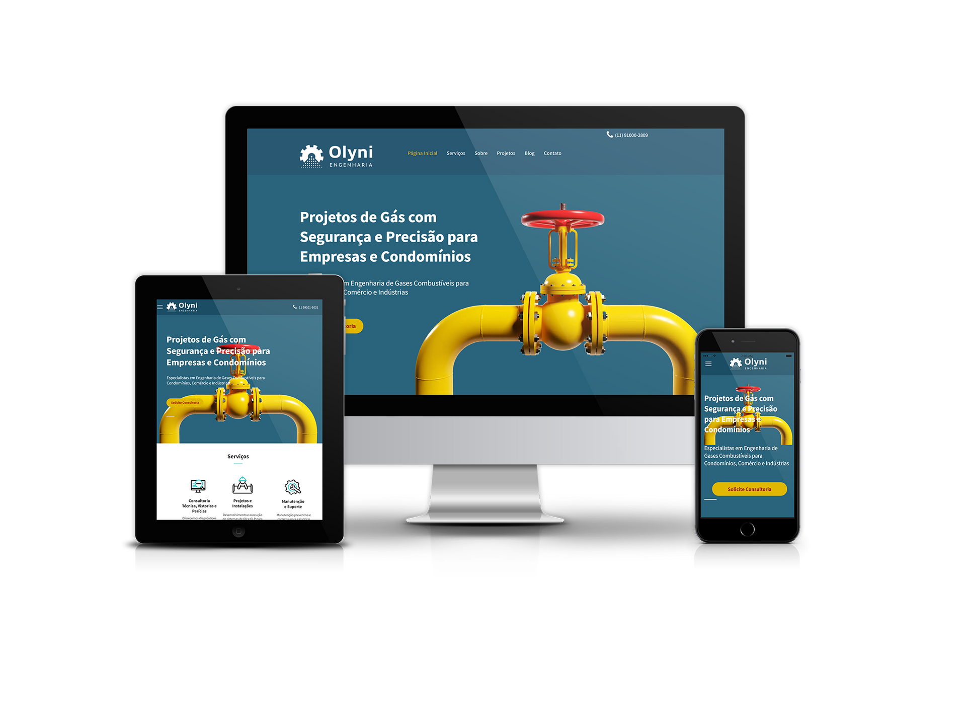 Site da Olyni Engenharia desenvolvido pela Legatto