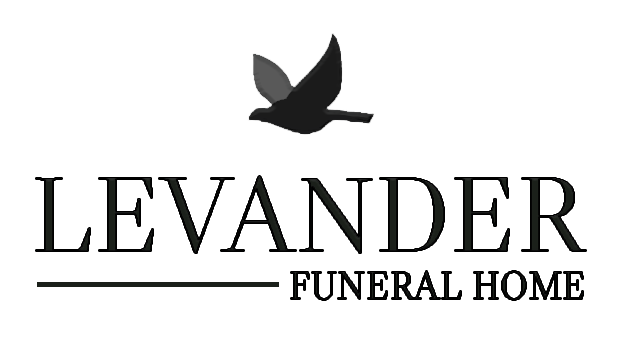Levander Funeral Home logo with black bird silhouette above the name on a white background