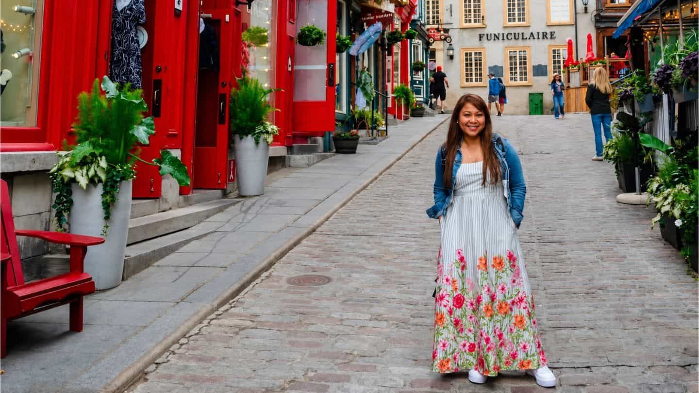 A woman solo traveller on the streets of Quebec City