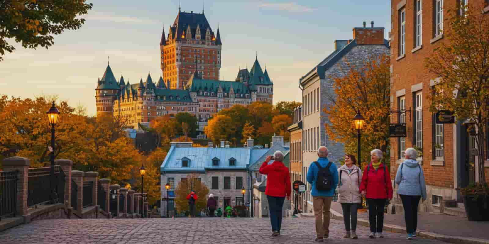 CosmoVista Tours group of senior travelers strolling through Old Quebec