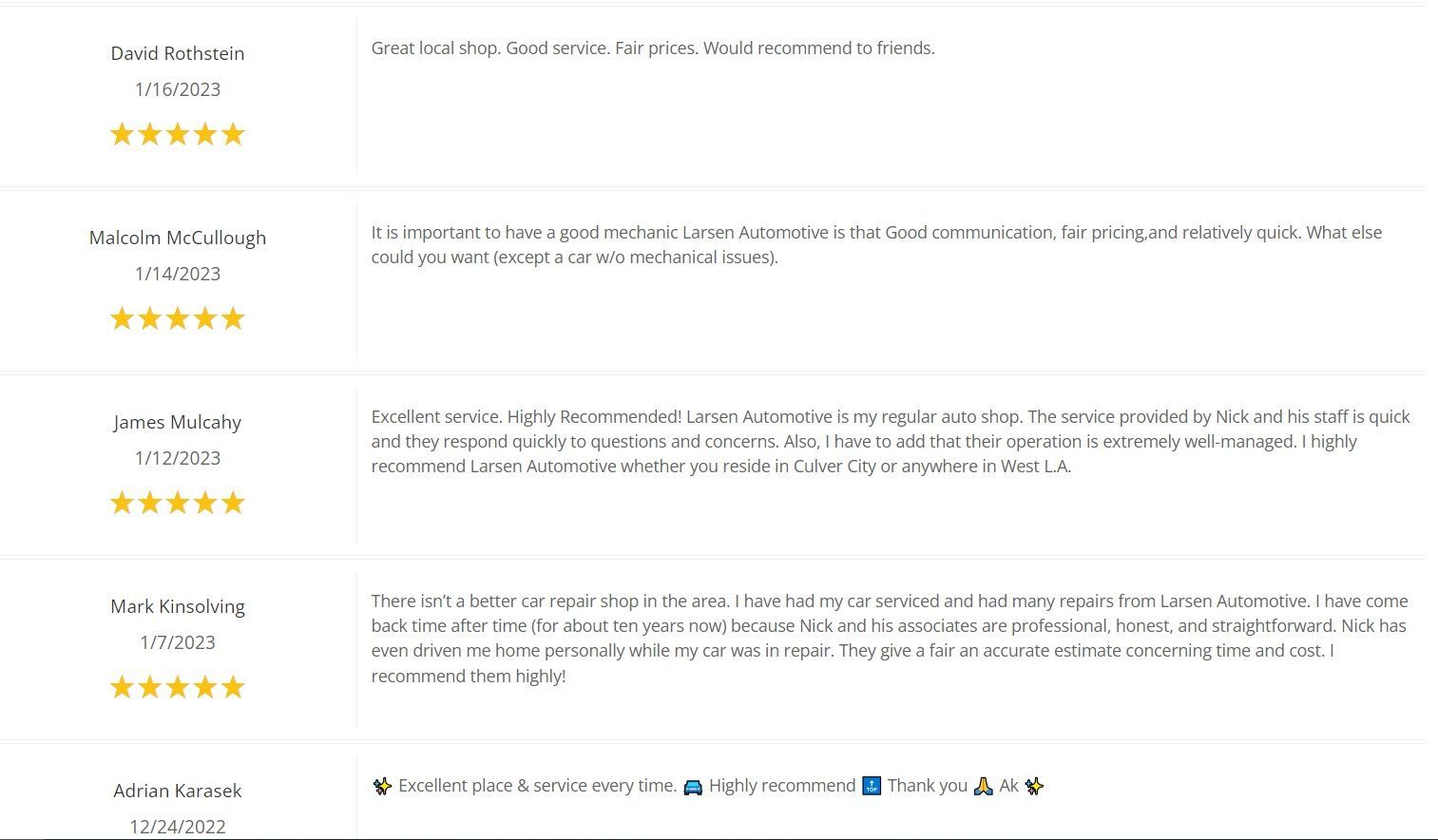 Reviews -vLarsen Automotive