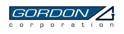 The Gordon Corporation logo features the word "GORDON" in white text inside a blue trapezoid next to a stylized "G" icon.