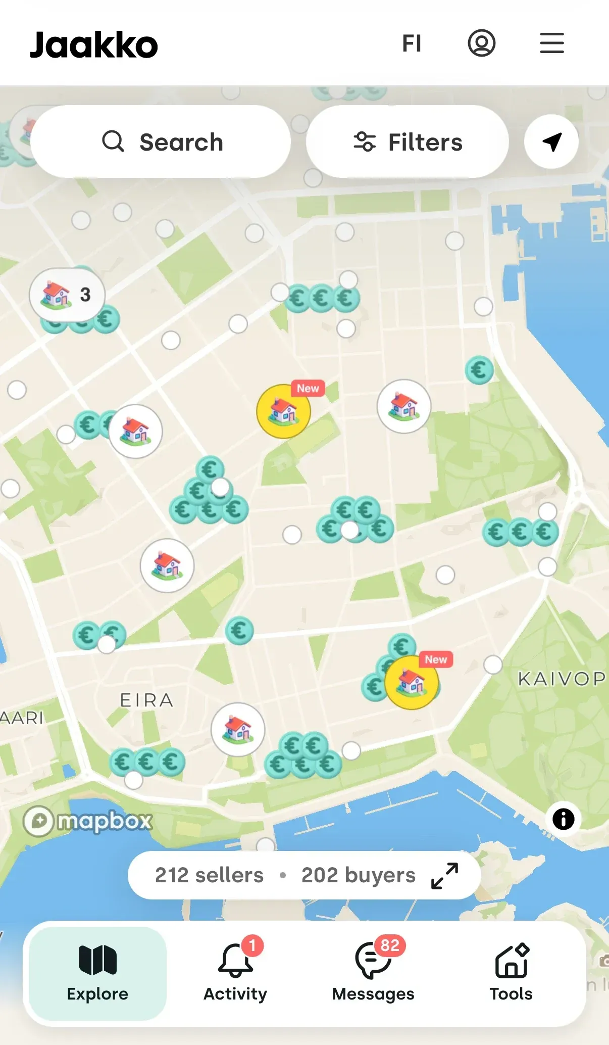 Jaakko.com's map of homes on a phone