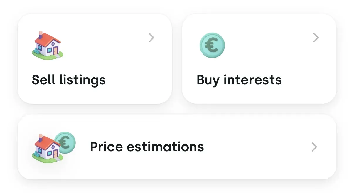 The Profile menu: Sell listings, Buy interests and Price estimations