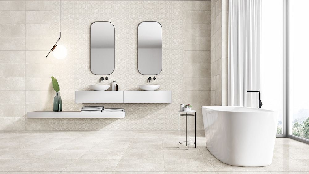 A Bathroom With Two Sinks and a Bathtub — Tileflair in Mitchell, ACT
