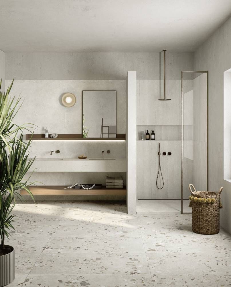 A Bathroom With a Sink, Mirror and Shower — Tileflair in Mitchell, ACT
