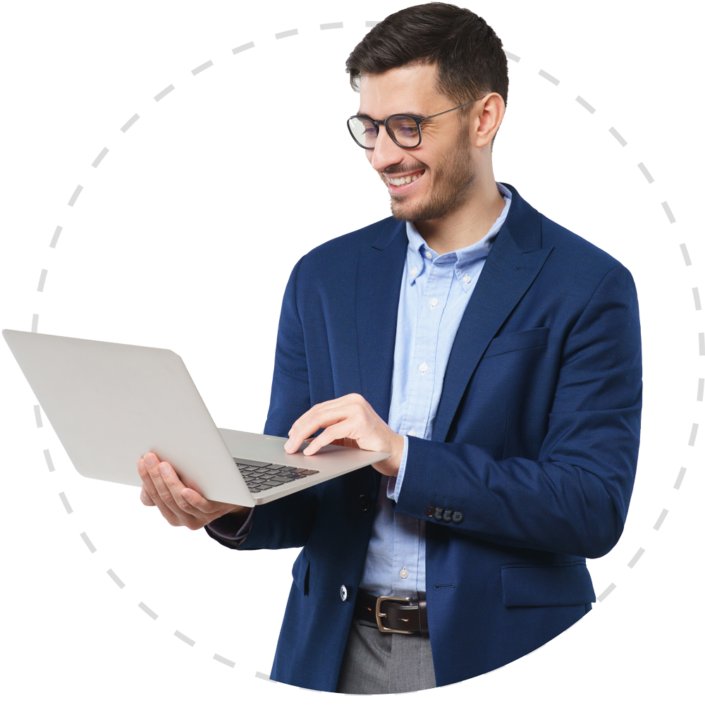 Business Man Holding Laptop