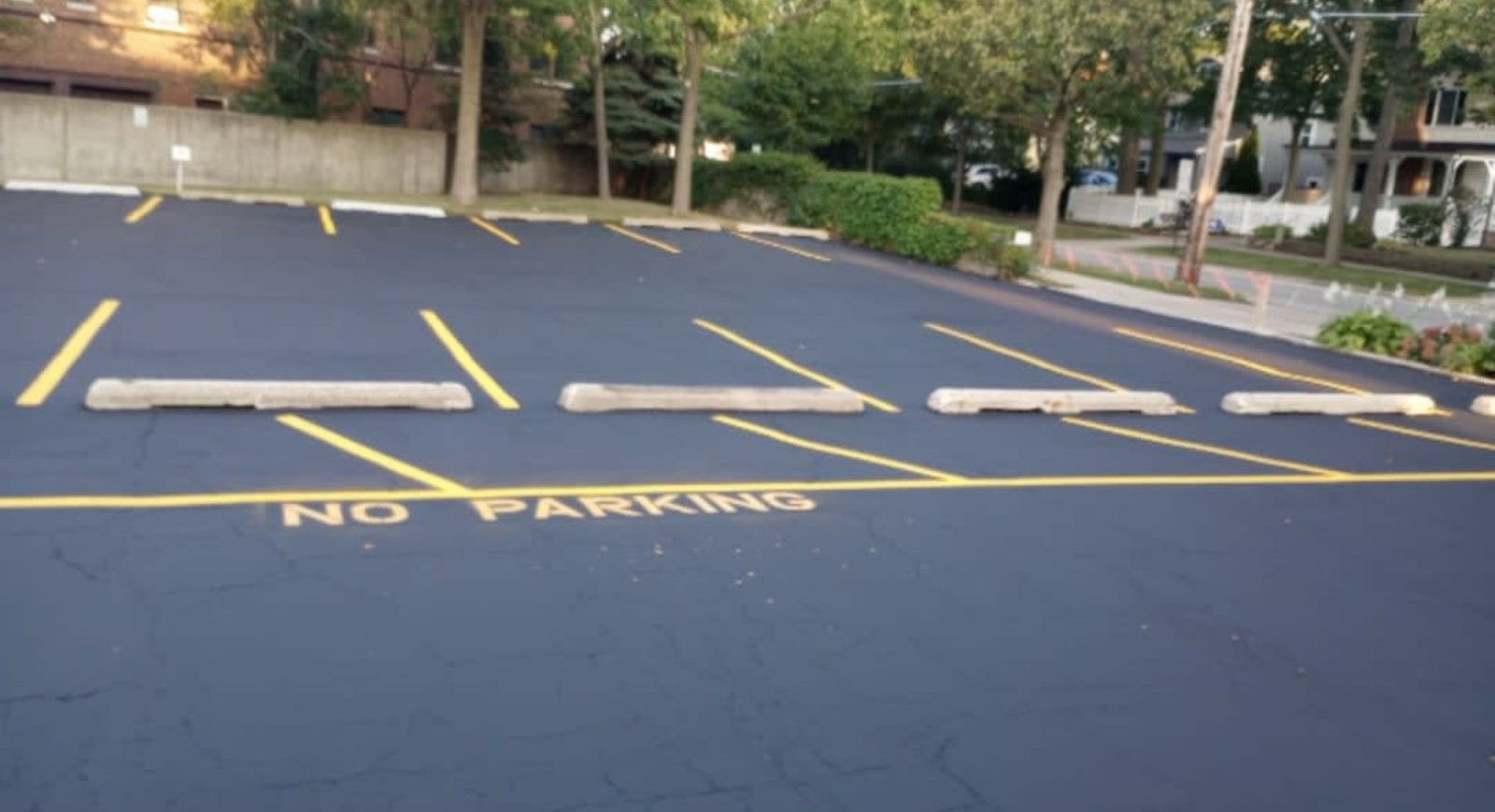 Parking lot with yellow lines and 