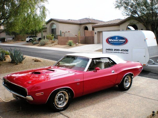Classic Dodge Challenger convertible after professional detailing at a customer home