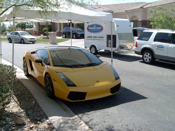 Yellow Lamborghini after ceramic coating service at customer location in Gilbert AZ