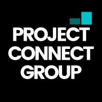 The logo for project connect group is on a black background.