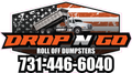 Drop N Go roll off dumpsters logo with American flag, dump truck, and phone number 731-446-6040