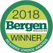 2018 Bergen Magazine Winner Readers’ Choice Awards green and gold circular badge
