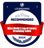Blue and white 2024 recommended badge for Miss Molly’s Lap of Luxury Grooming Salon