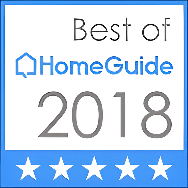 Best of HomeGuide 2018 award badge with blue border and five stars