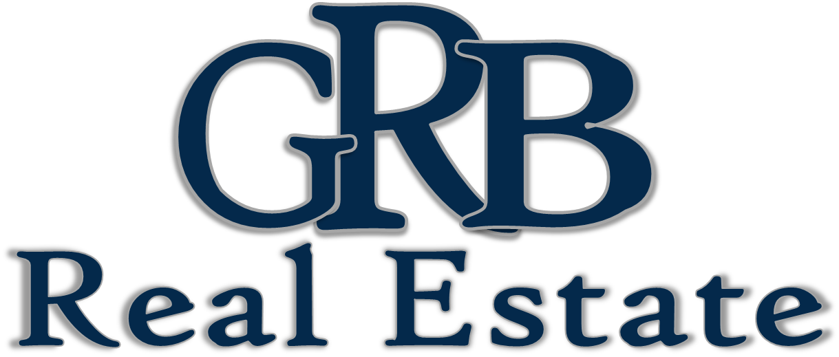 GRB Real Estate logo with dark blue letters on a white background.