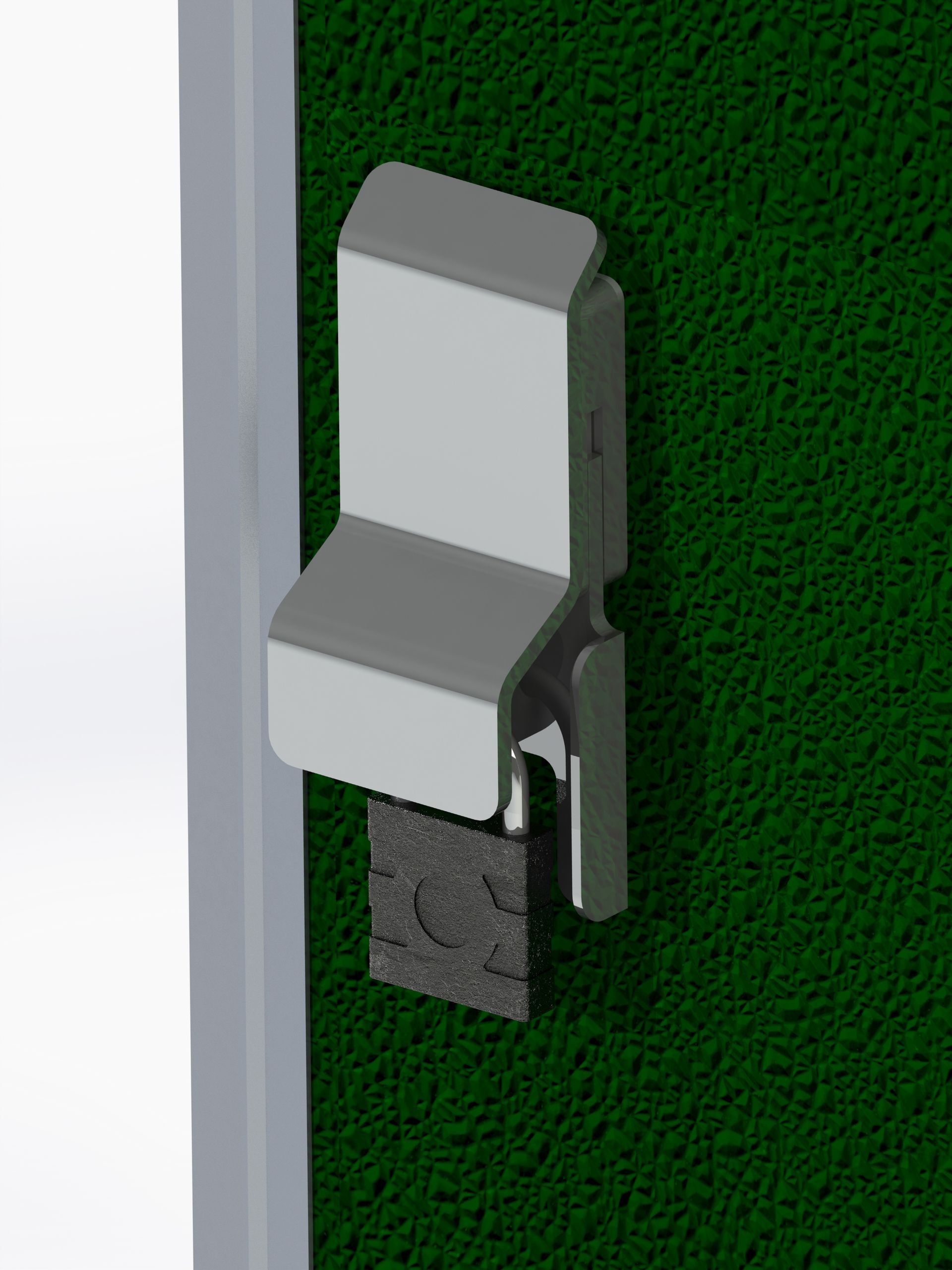 A 3d rendering of a steel door hardware lock system