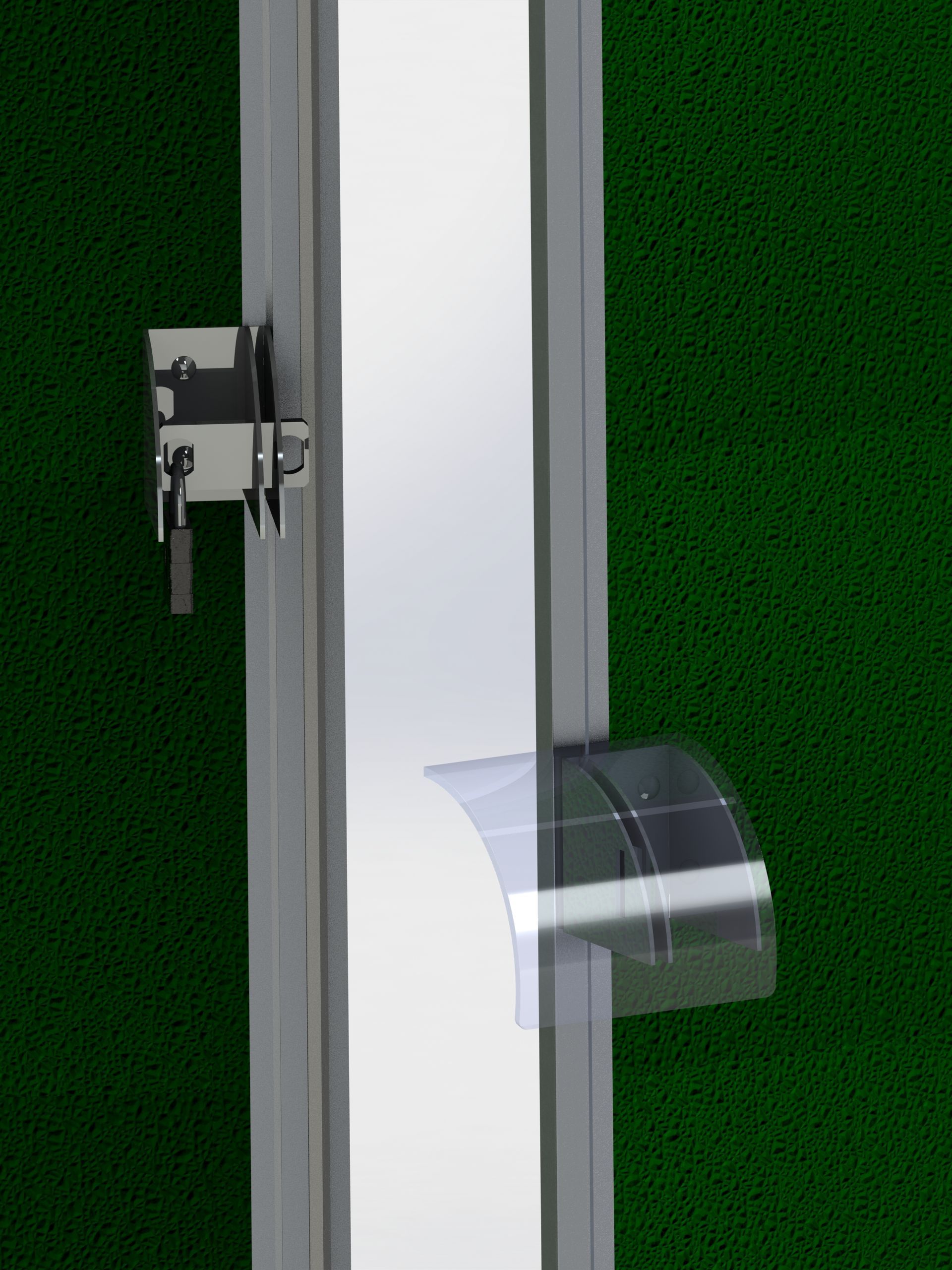 A 3d rendering of a steel door hardware lock system