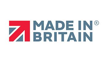 The logo for made in britain is red , white and blue.
