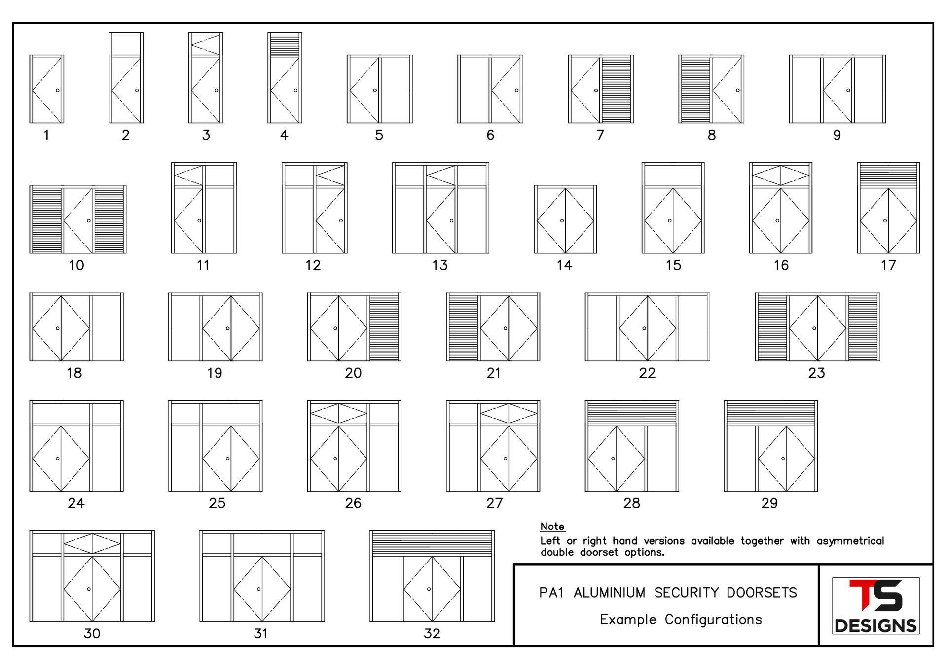 A black and white drawing of different types of windows