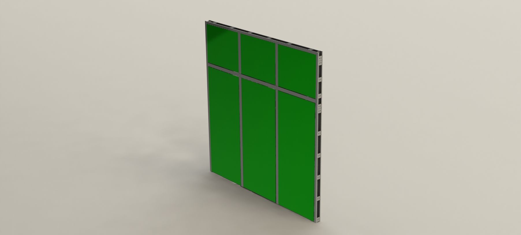 A 3d model of a green wall with a cross on it.
