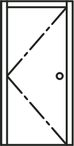 A black and white drawing of a door with a handle.