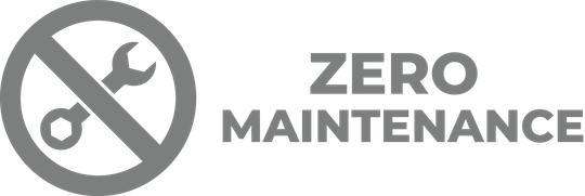 A logo that says zero to low maintenance with a wrench in a circle.