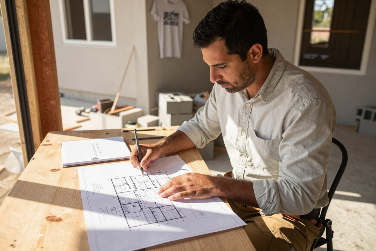 Structural engineer reviewing stamped drawings and engineering deliverables on a San Antonio project site