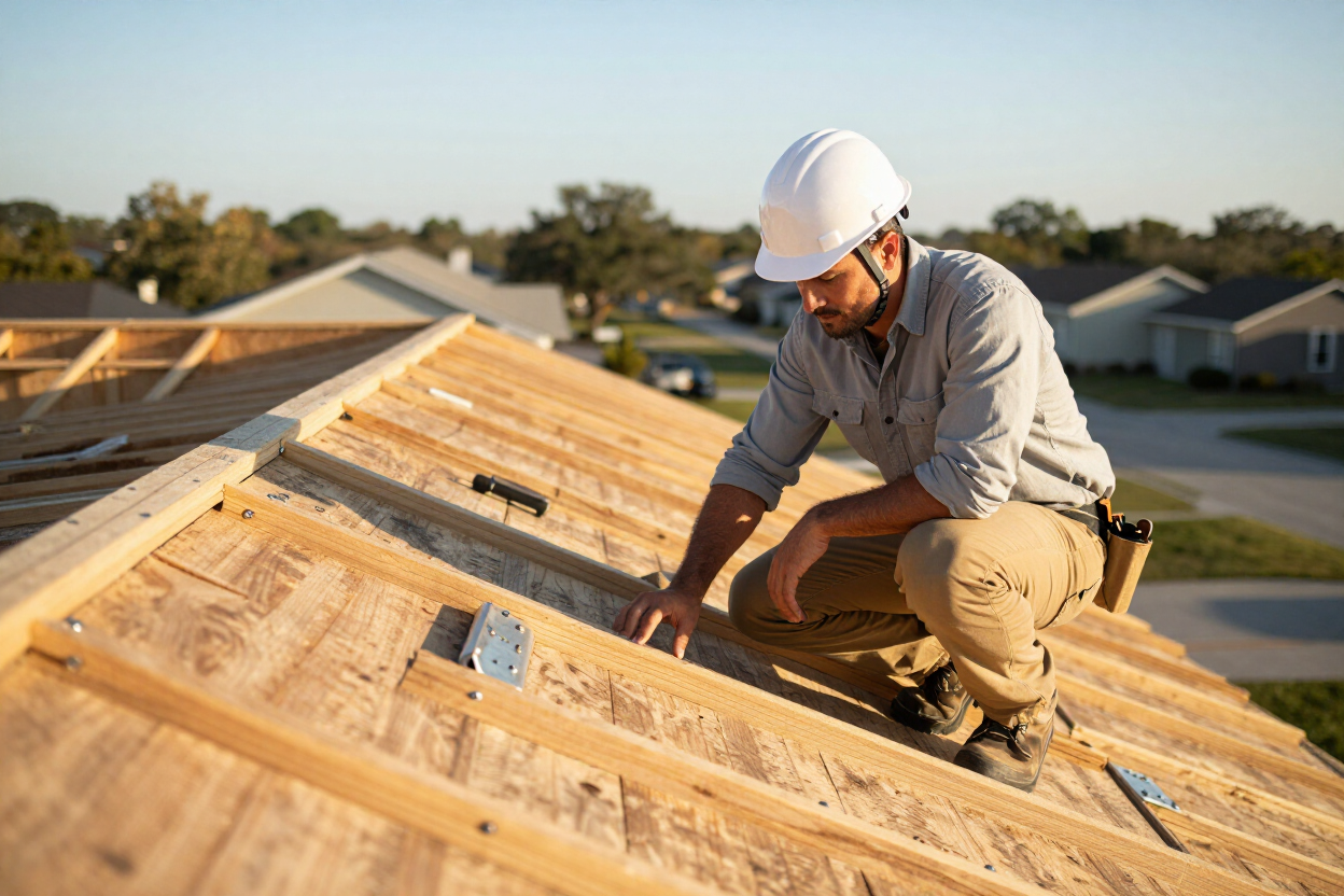 Structural engineer inspecting roof deck integrity on a San Antonio residential roofing project
