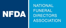 NFDA logo: white letters on blue beside “National Funeral Directors Association” in white on teal