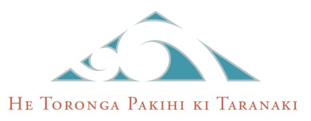 Logo with a stylized mountain, wave, and text