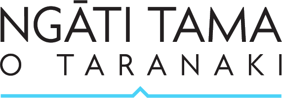 Ngāti Tama o Taranaki logo with text on a blue line.