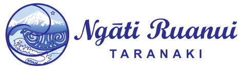 Logo for Ngāti Ruanui, a Māori iwi, with a mountain, wave, bird, and text 