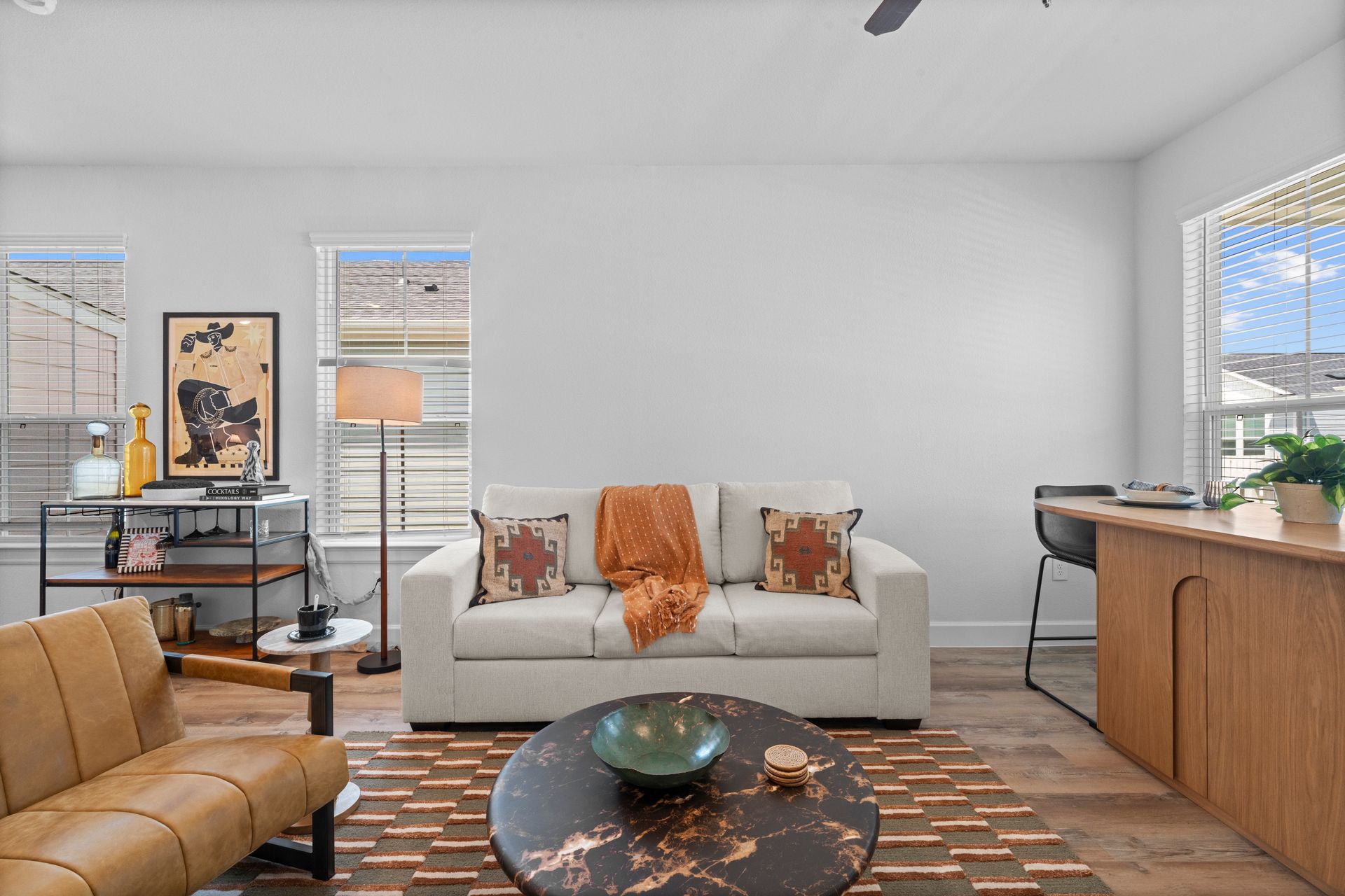B3 two bedroom apartment living room at The Cottage Green Baytown in Baytown TX