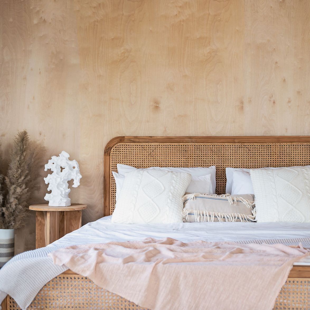 Modern bedroom at The Cottage Green Baytown apartments and cottage-style homes in Baytown TX
