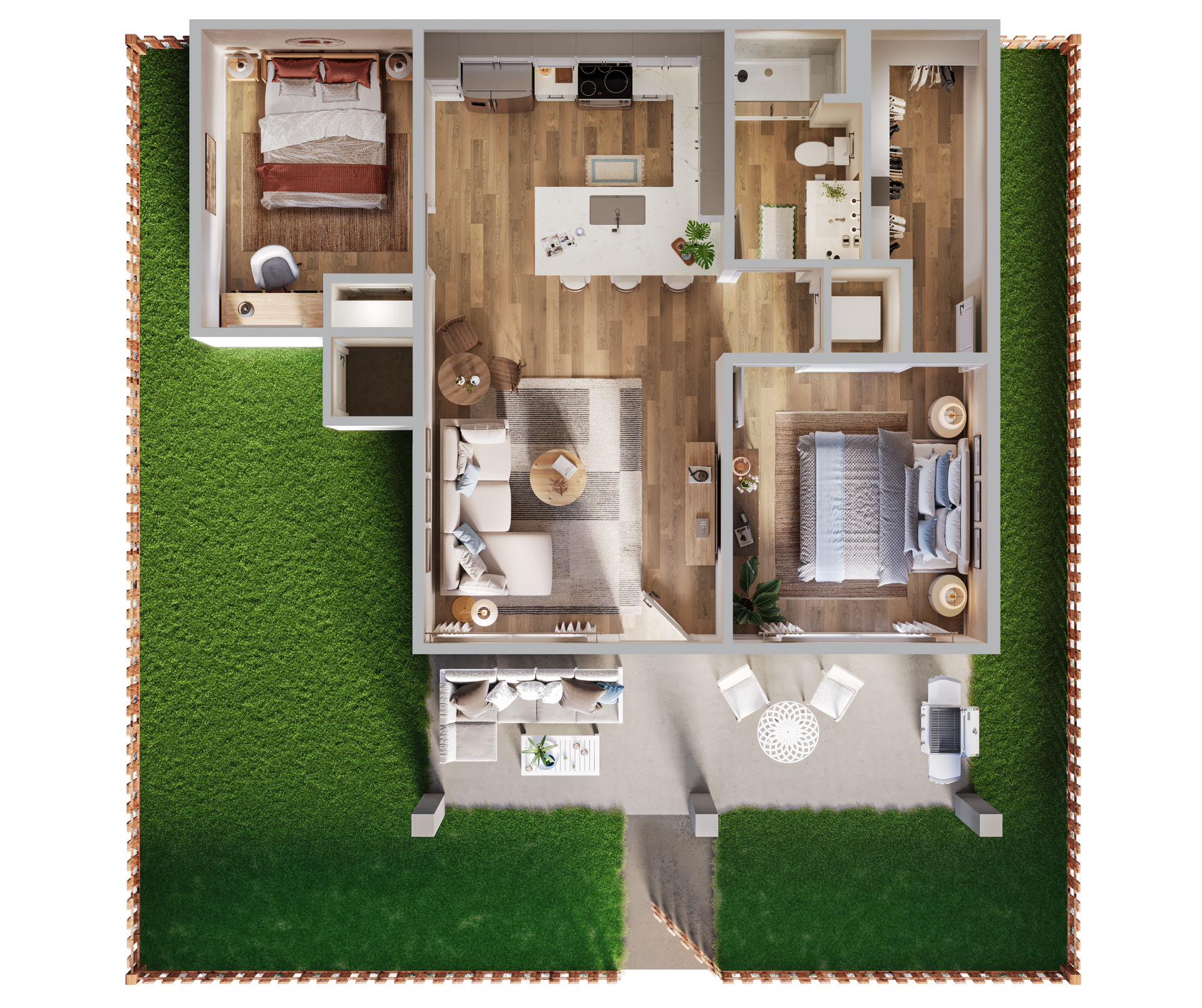B1 two bedroom bungalow floor plan at The Cottage Green Baytown apartments in Baytown TX