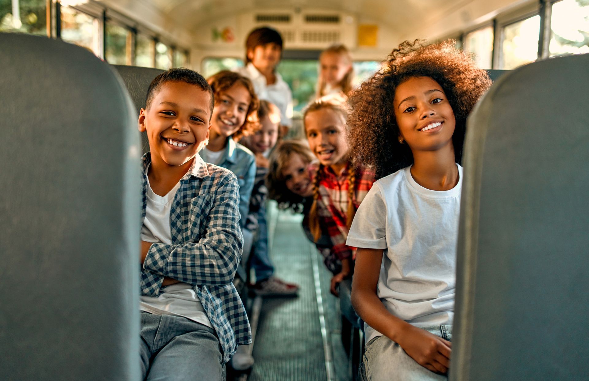 Children in school bus.