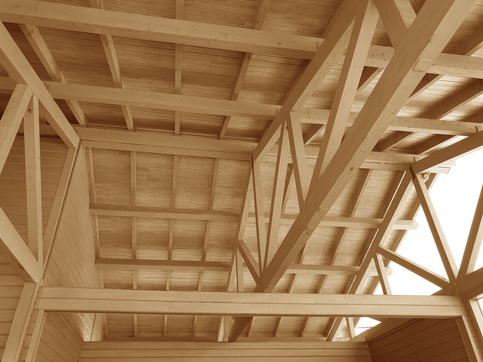 The construction of a wooden roof made of timber The construction of a wooden roof made of timber