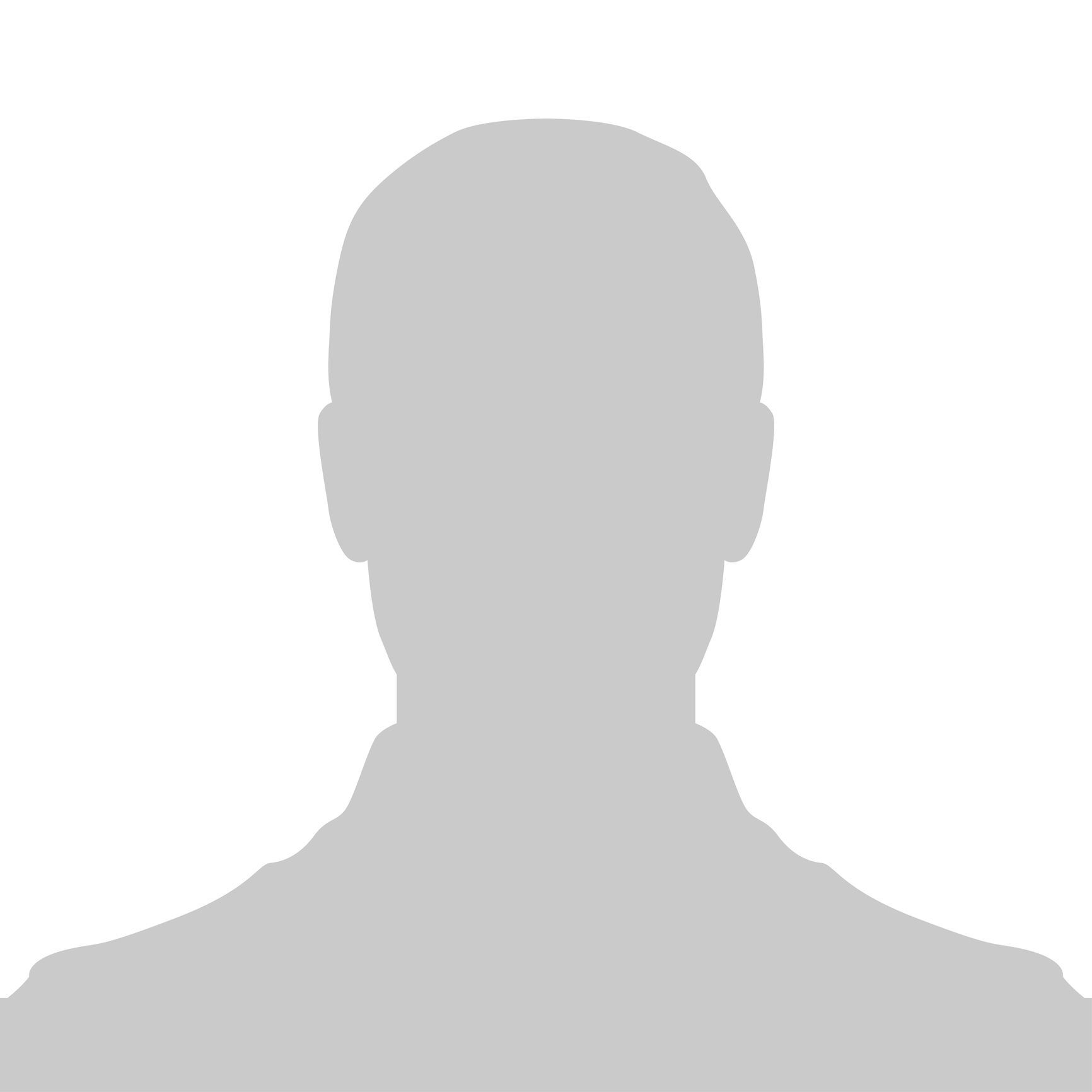 Silhouette of a person, head and shoulders, facing forward. Gray tones against a white background.