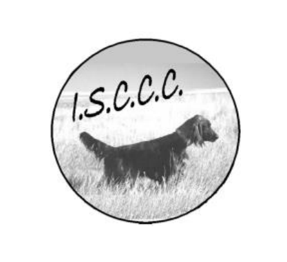 A black and white photo of a dog and the words i.s.c.c.c.