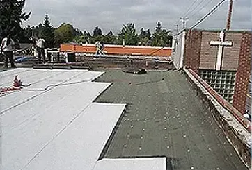 An aerial view of the roof of a building