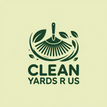 A logo for clean yards r us with a broom and leaves.